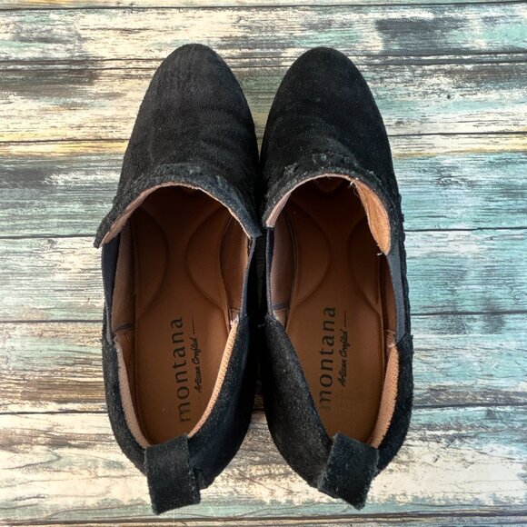 Montana Chelsea Booties Womens 10M Black Suede Slip On Low Block Heel Ankle - Picture 5 of 12
